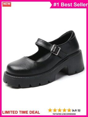 Mary Jane Platform Chunky Heel Buckle Strap Round Toe Casual Shoes